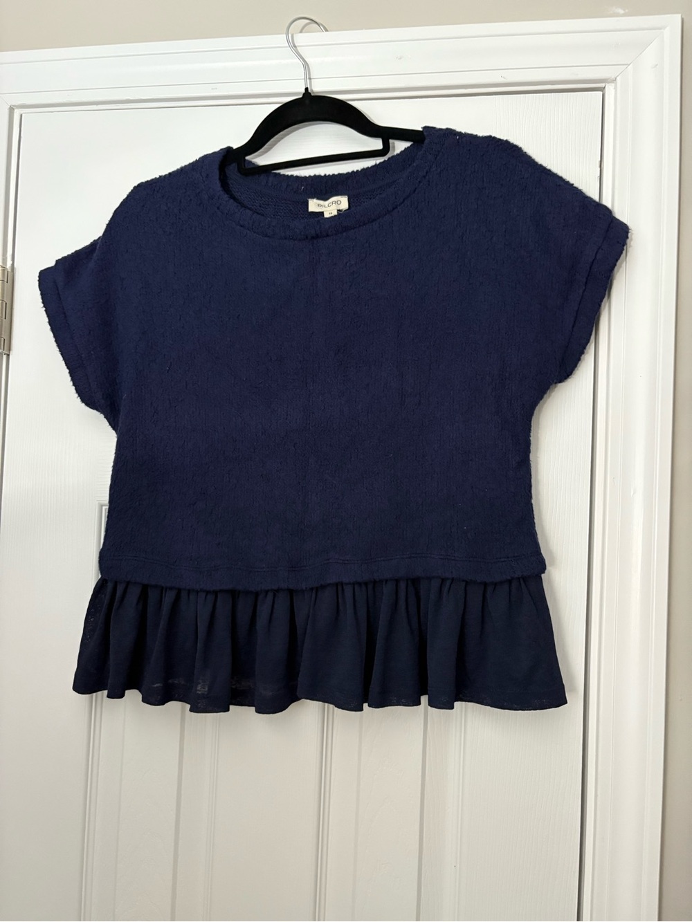 NWT Pilcro Navy Textured Short Sleeve Sweater Twofer Top - Picture 2 of 6